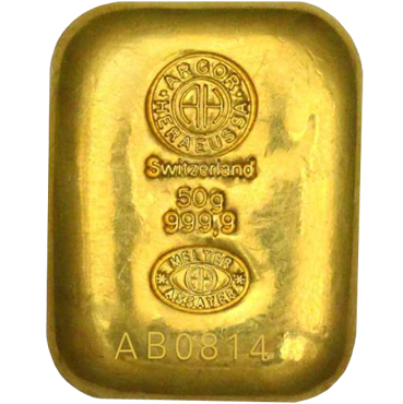 Argor Heraeus SA Švajčiarsko zlatá tehlička 50 gramov - liata