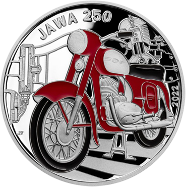 500 Kč – Motocykel Jawa 250 s farebnými prvkami 2022